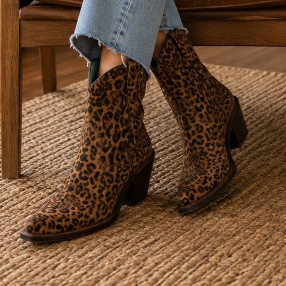 Corral Women's Leopard Print Embroidery Ankle Boots Brown Black Size 7